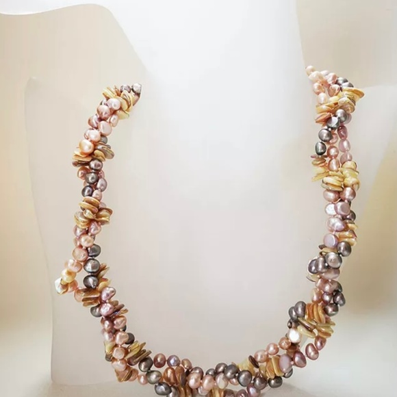 Baroque Pearl Necklace Grey Pink Twist Choker - Picture 6 of 7